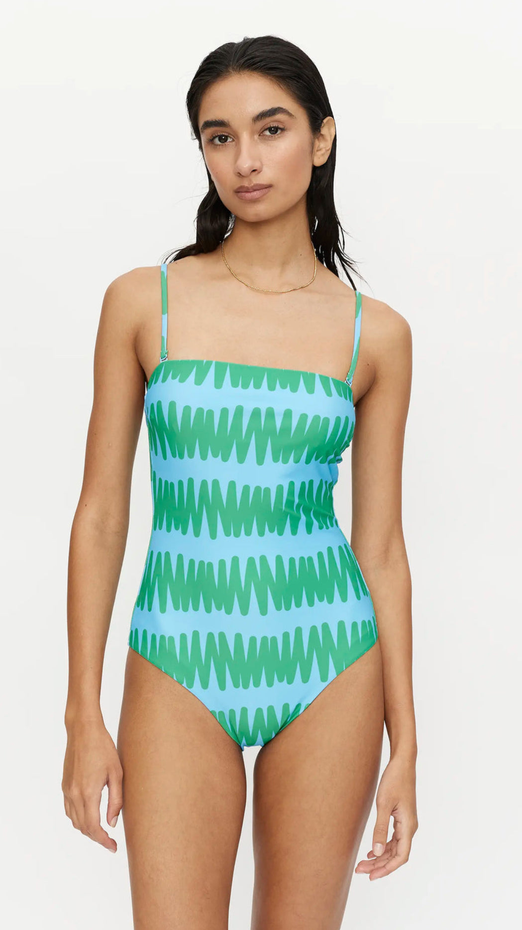 Summer Vibes Striped Straight Neckline Swimsuit