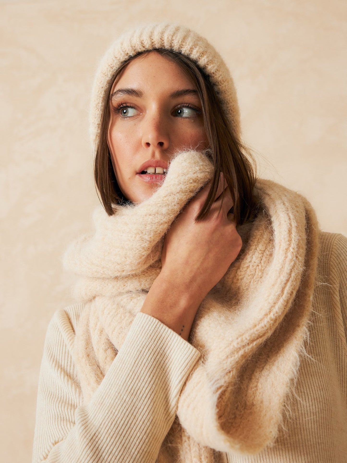 Knitted Beige Beanie