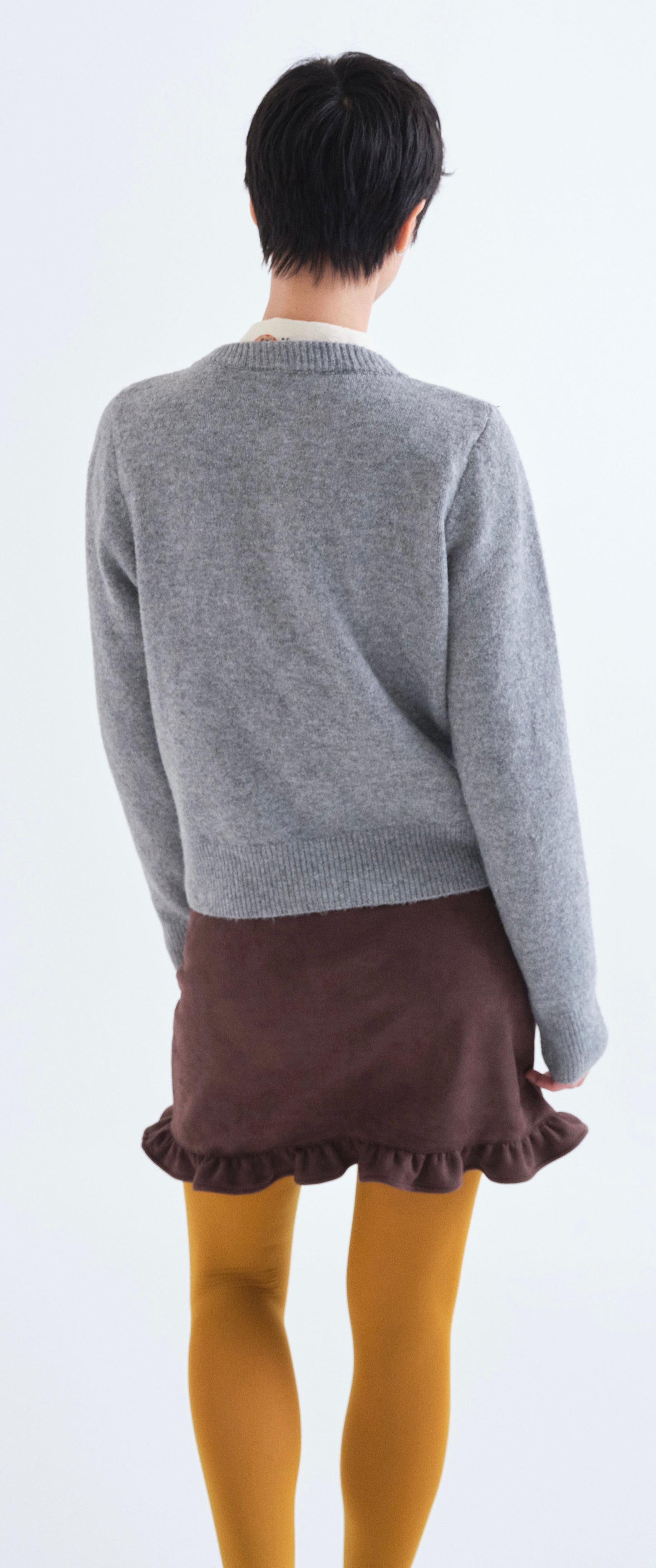 Light Grey Cardigan with Green Buttons