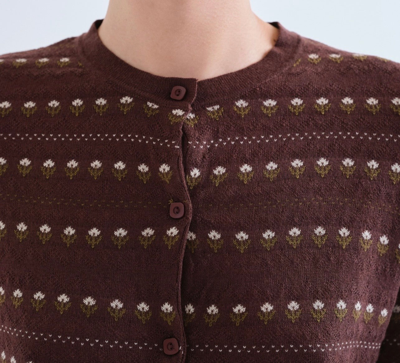 Brown Cardigan with Embroidered Flowers