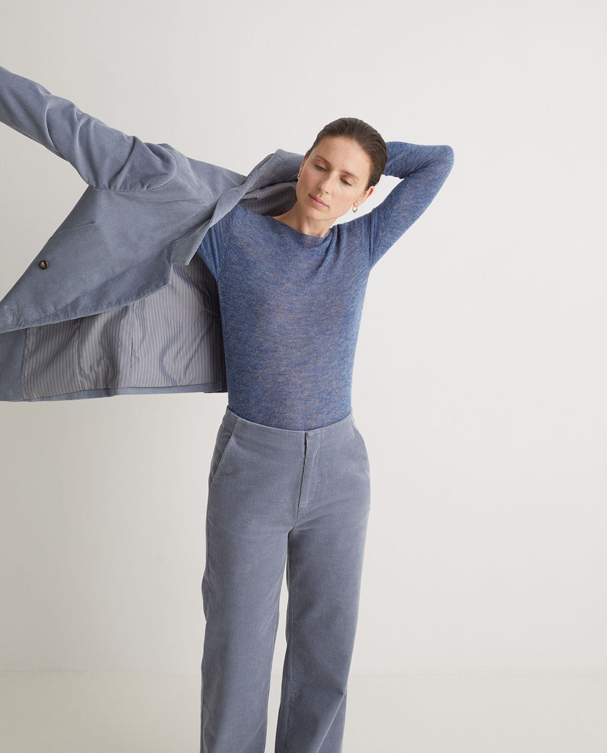 Blue Corduroy Flared Trousers