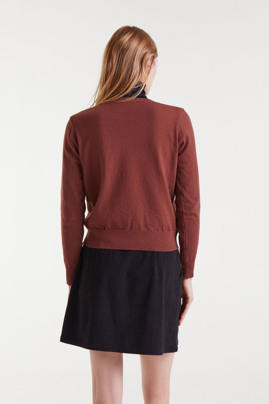 Burgundy knitted Sweater with Heart Print