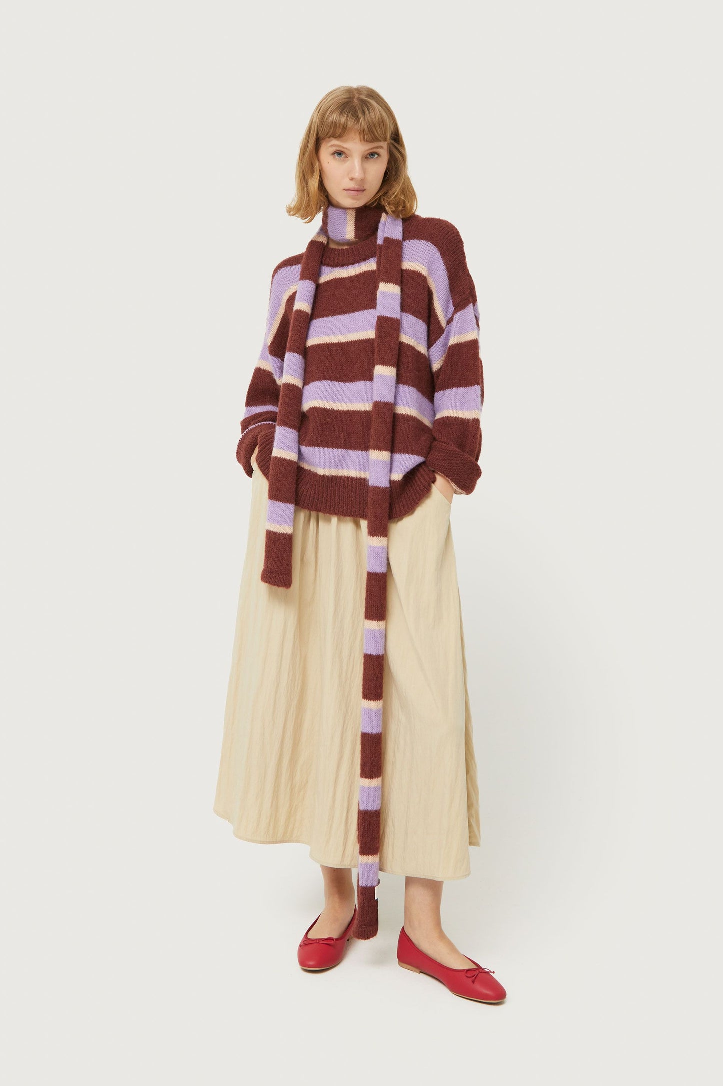 Brown Striped Knitted Sweater