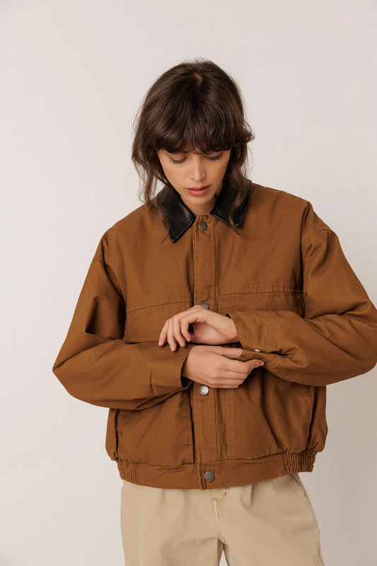 Brown Washed-Effect Quilted Jacket