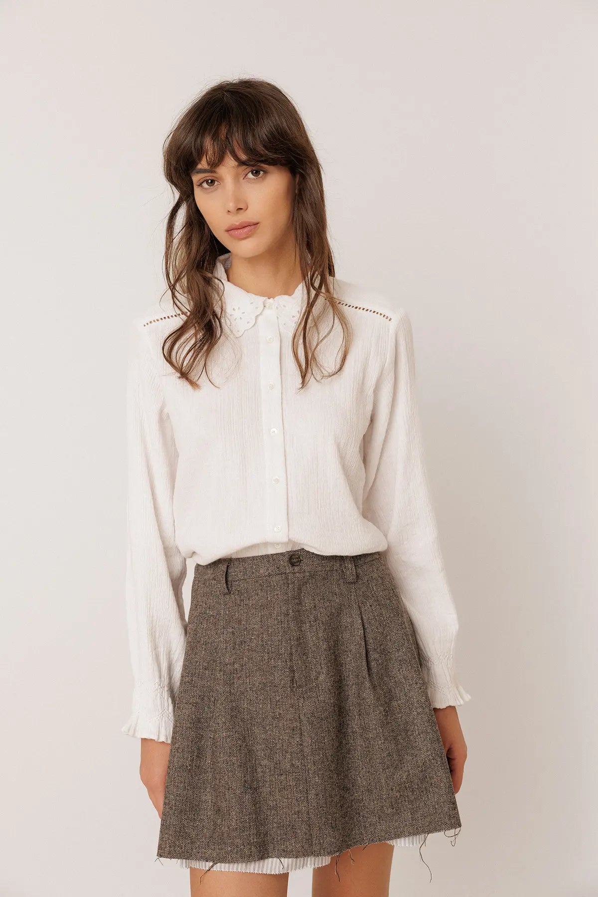 White Romantic Double-Gauze Shirt