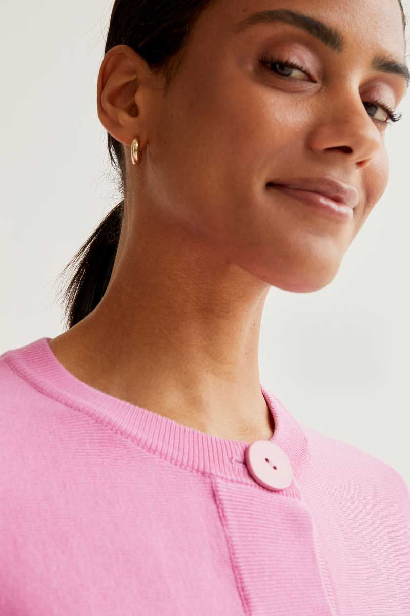 Pink Button Knit Cardigan