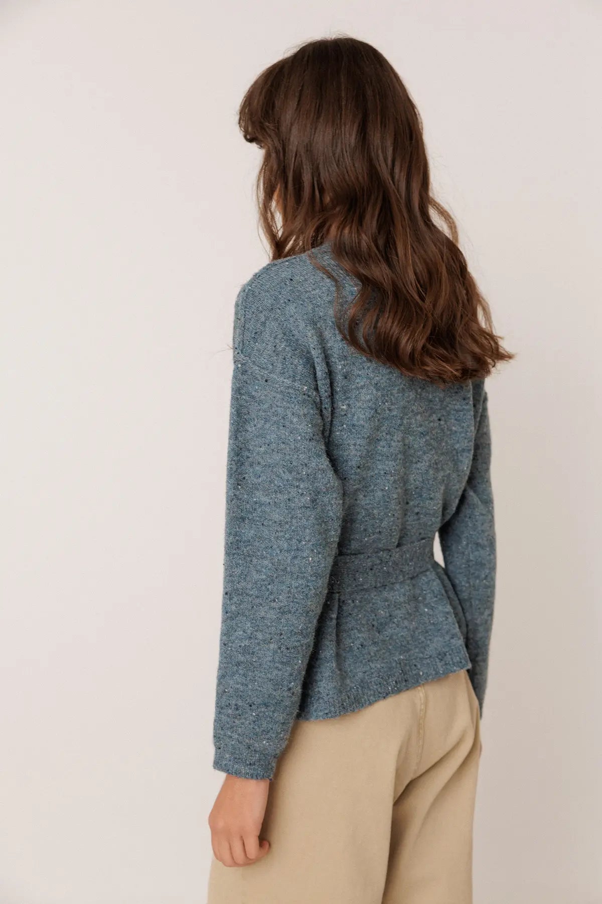 Blue Adjustable-Belted Cardigan