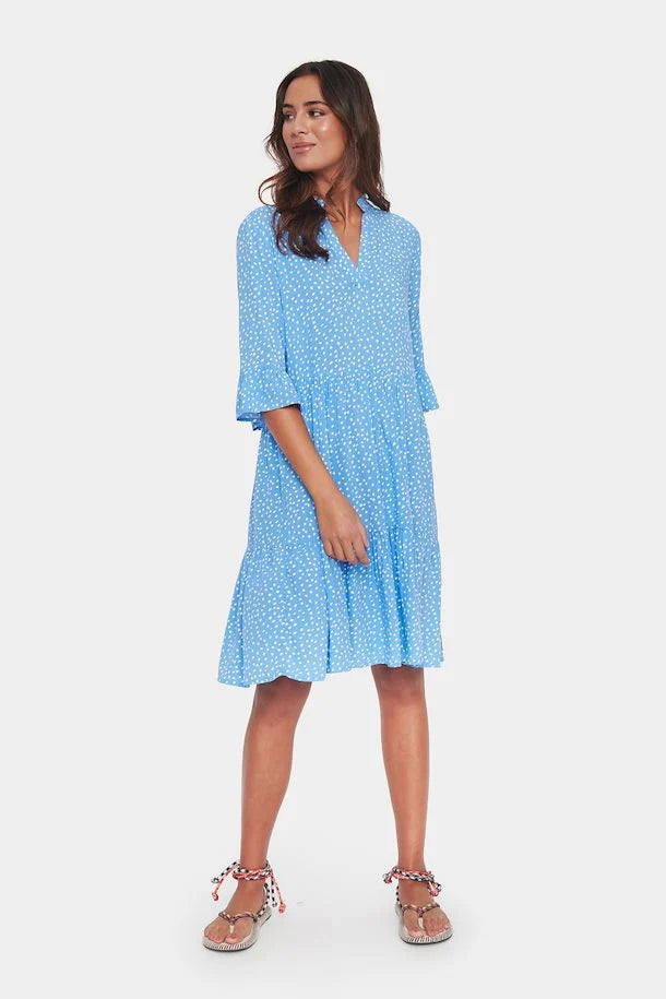 Blue Polka Dot Printed Flowy Dress
