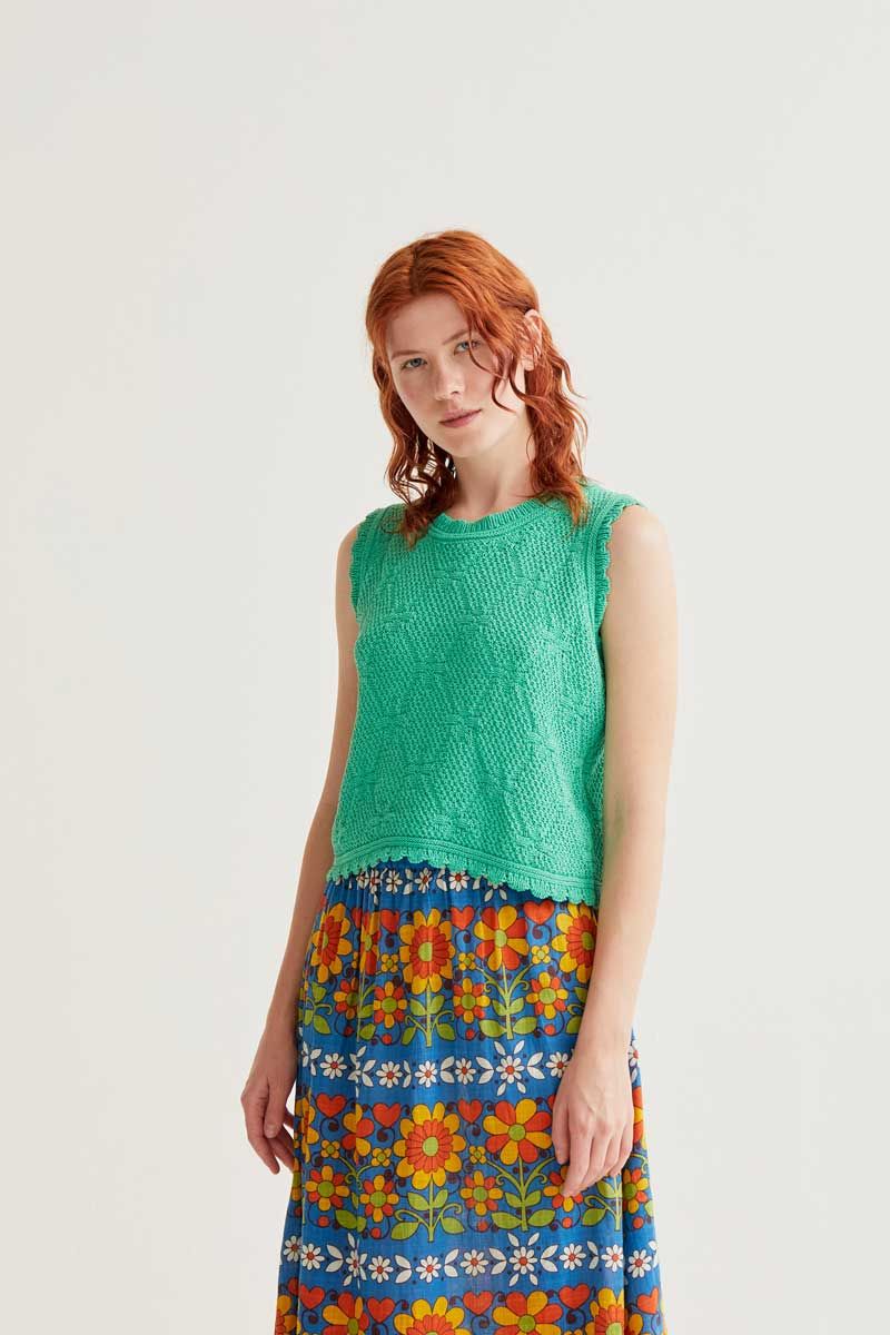 Green Chained Embroidered Top