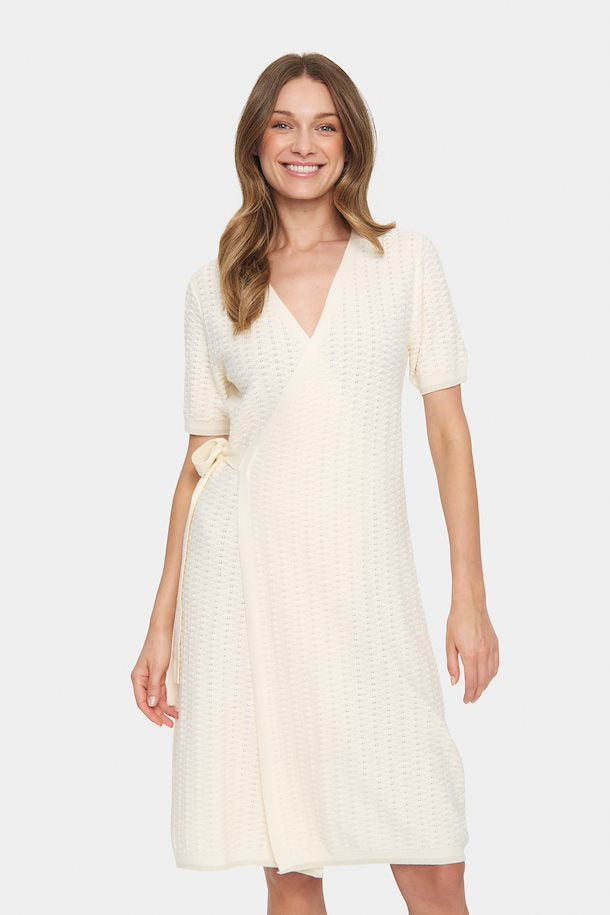Cream Light Knit Wrap Dress