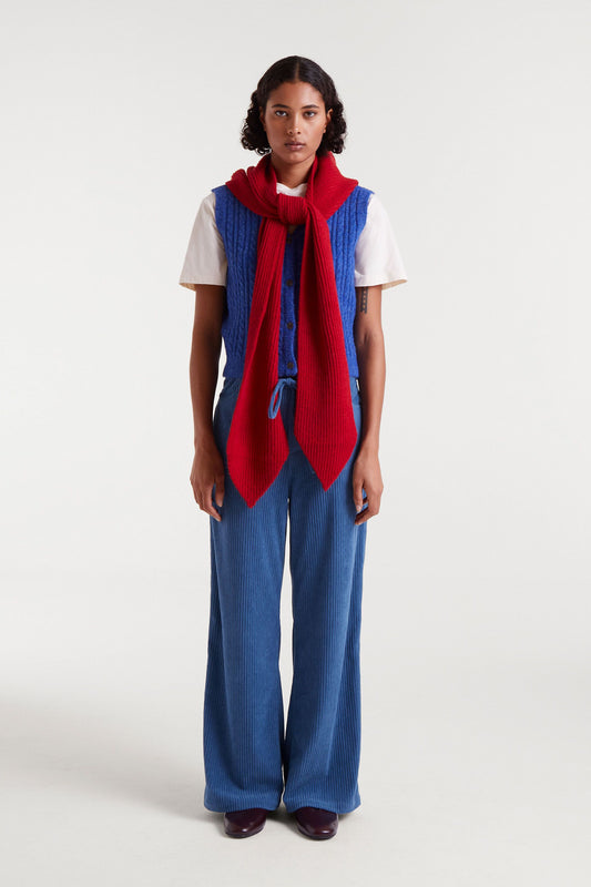 Blue Elasticated Corduroy Straight Pants
