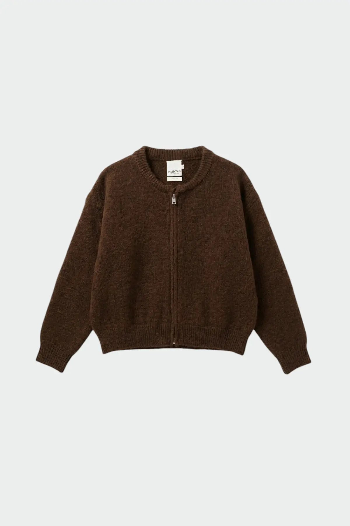 Brown Bomber-Style Cardigan With Mohair