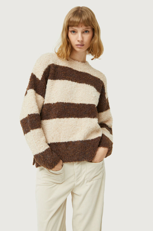 Brown Striped Fluffy Knitted Sweater