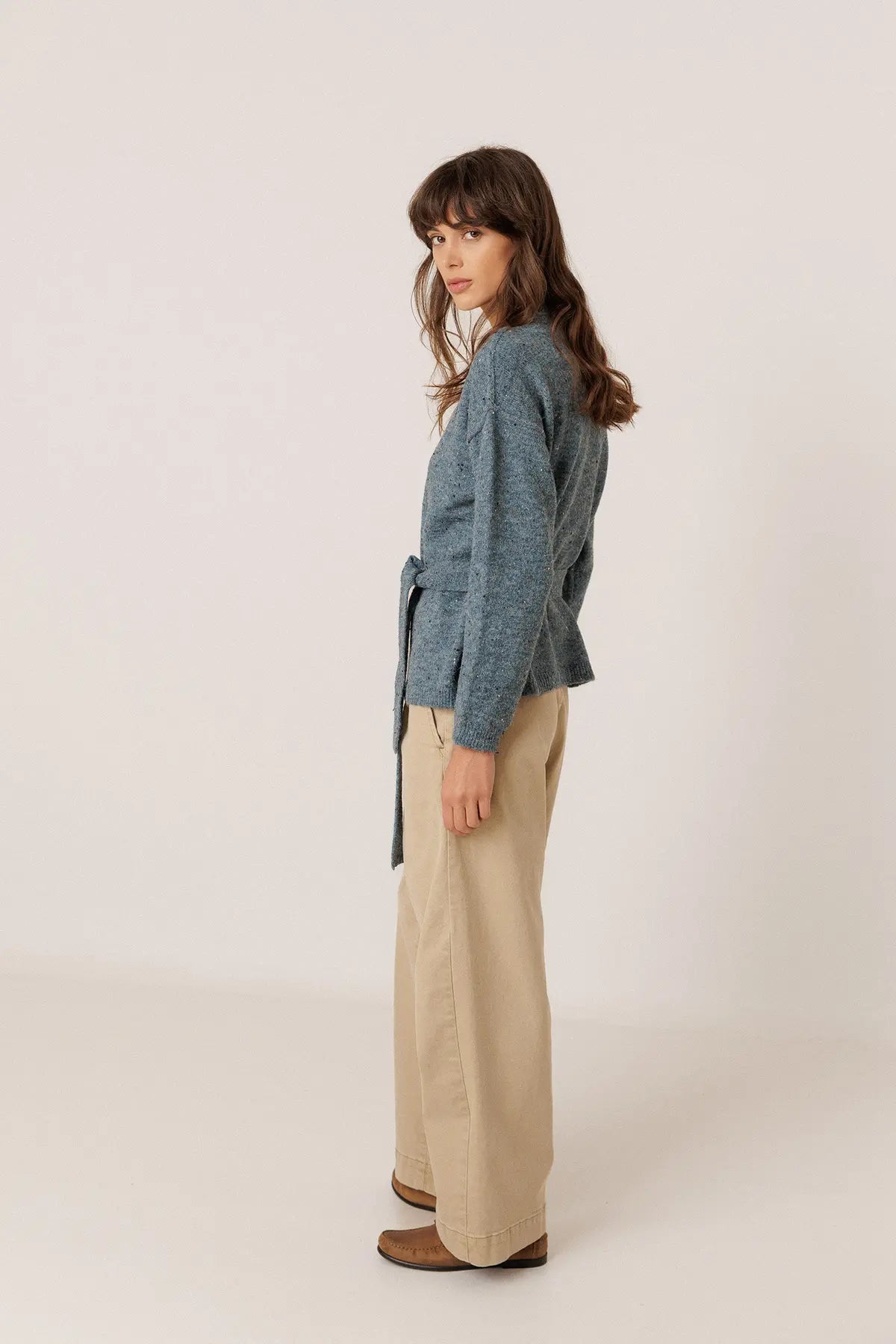 Blue Adjustable-Belted Cardigan
