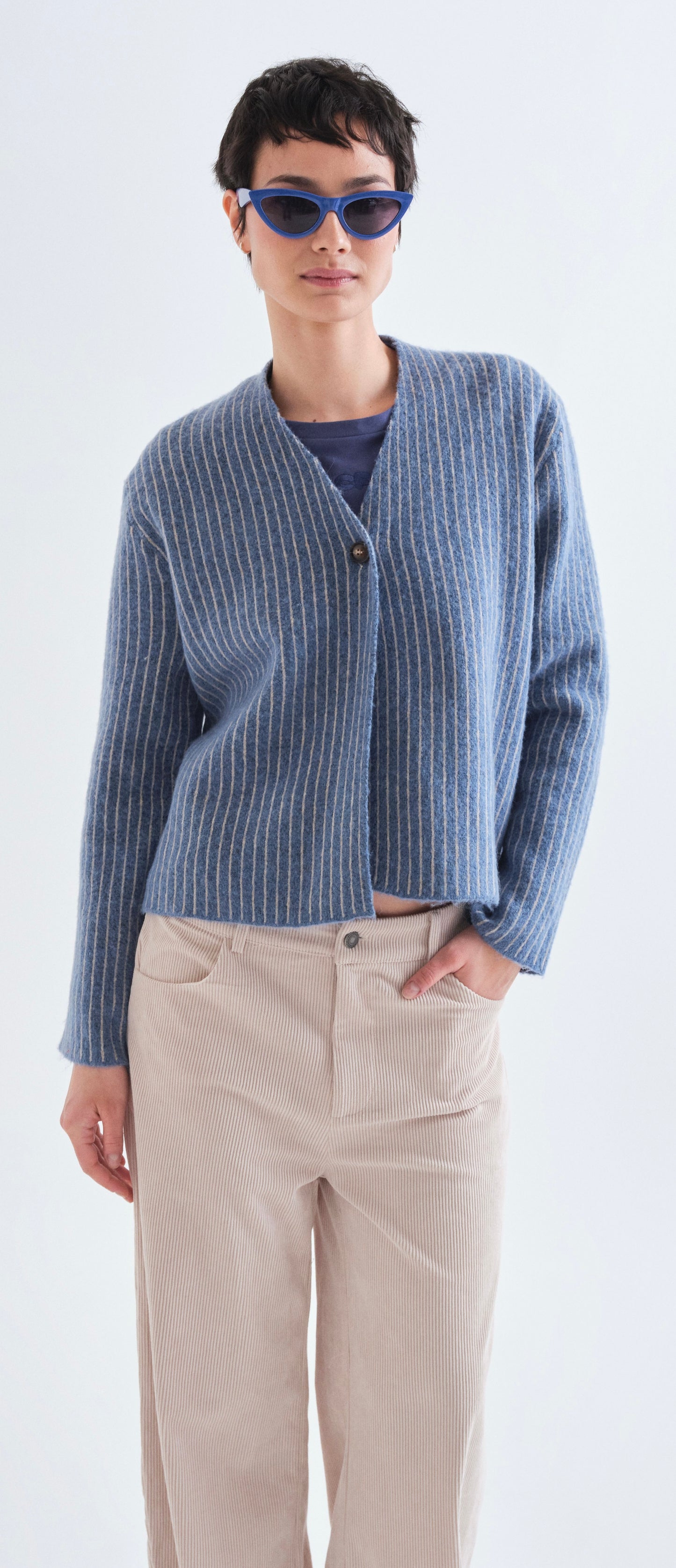Light Blue and White Striped Cardigan