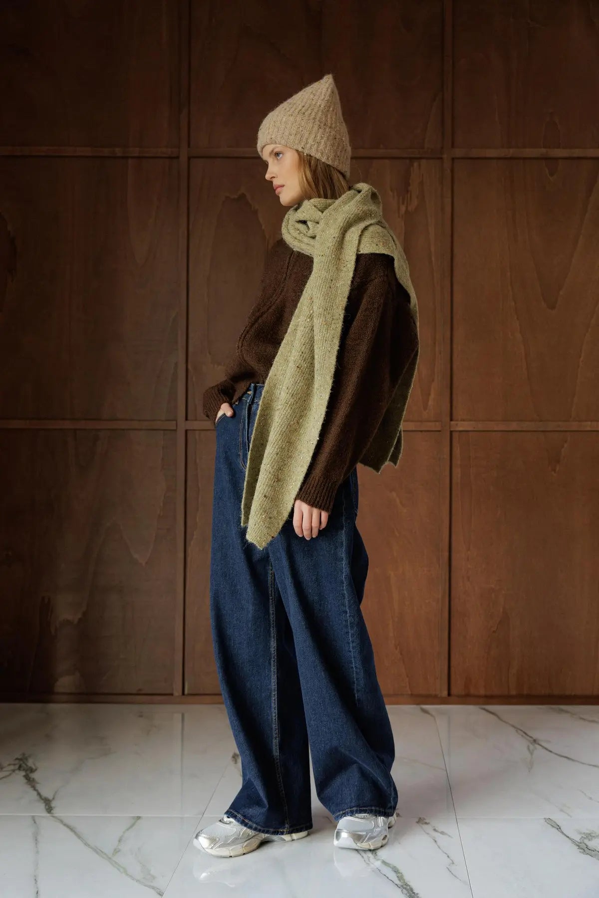Brown Bomber-Style Cardigan With Mohair