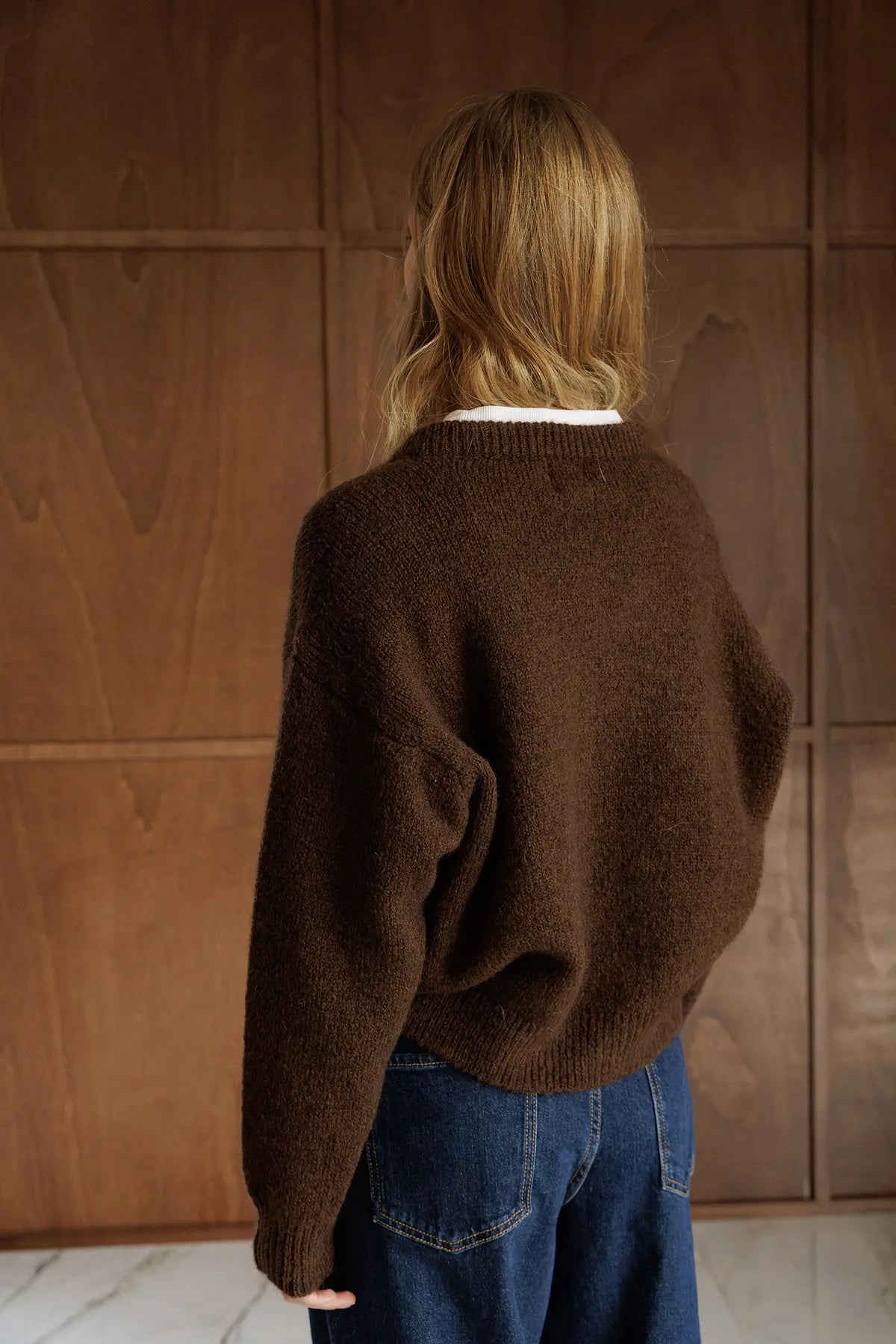 Brown Bomber-Style Cardigan With Mohair