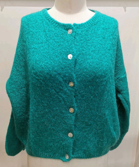 Cozy Dark Green Mohair Wool Cardigan