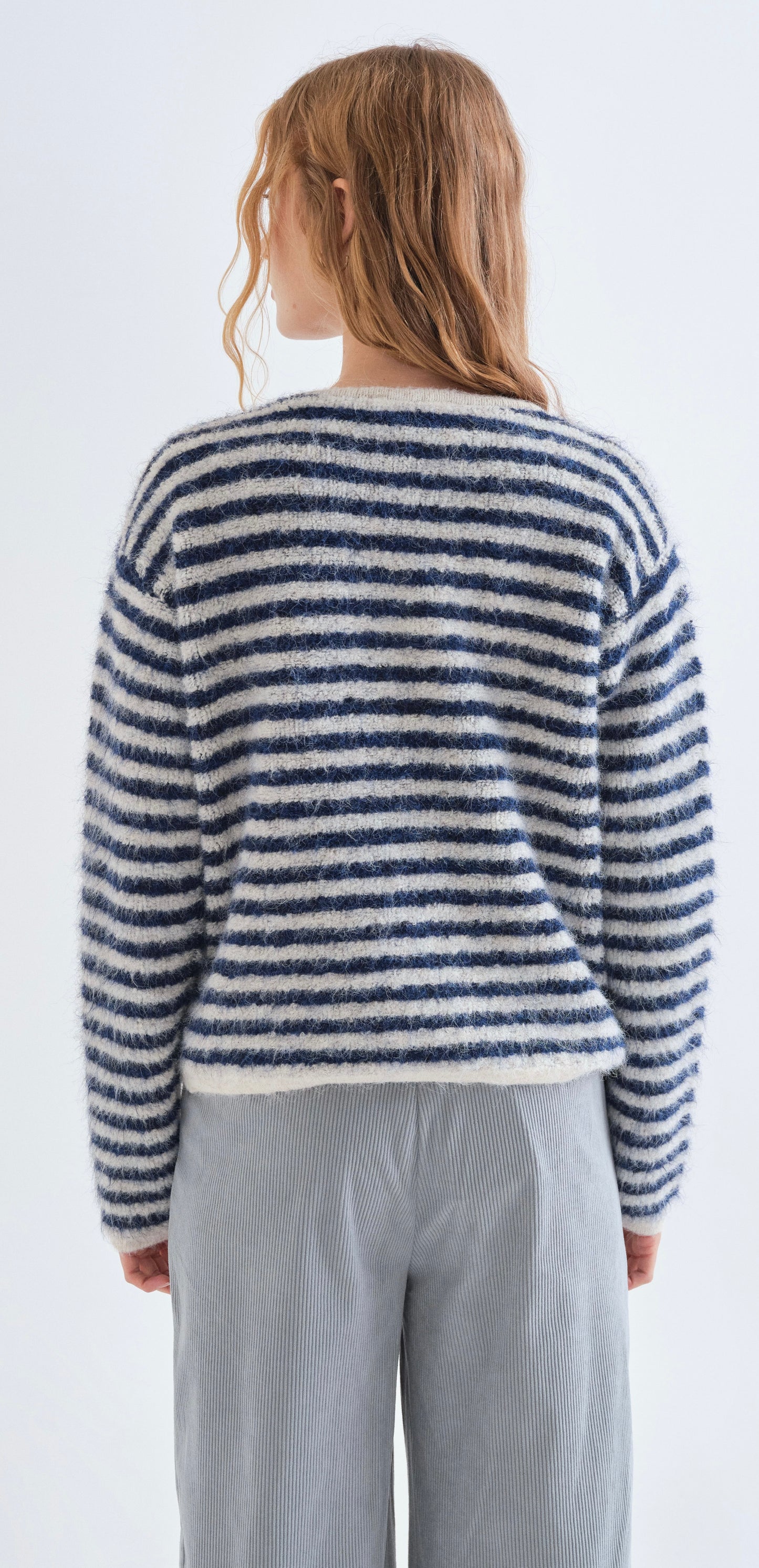 White and Blue Striped Cardigan