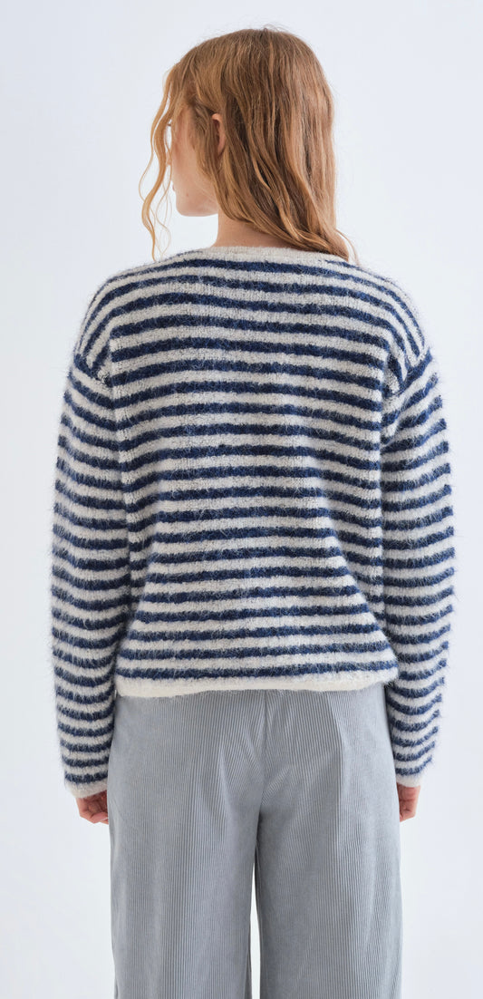 White and Blue Striped Cardigan