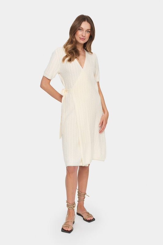 Cream Light Knit Wrap Dress