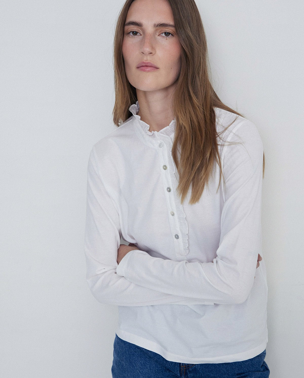 White Mao Collar Blouse