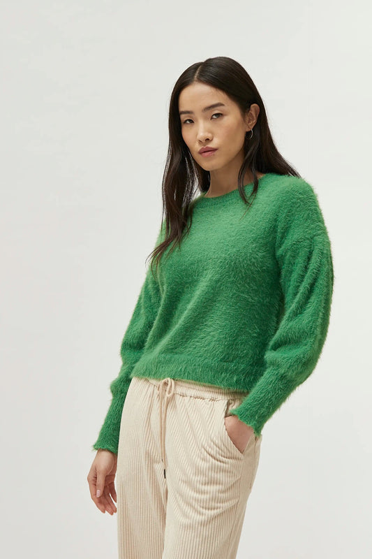 Green Textured Knit Sweater