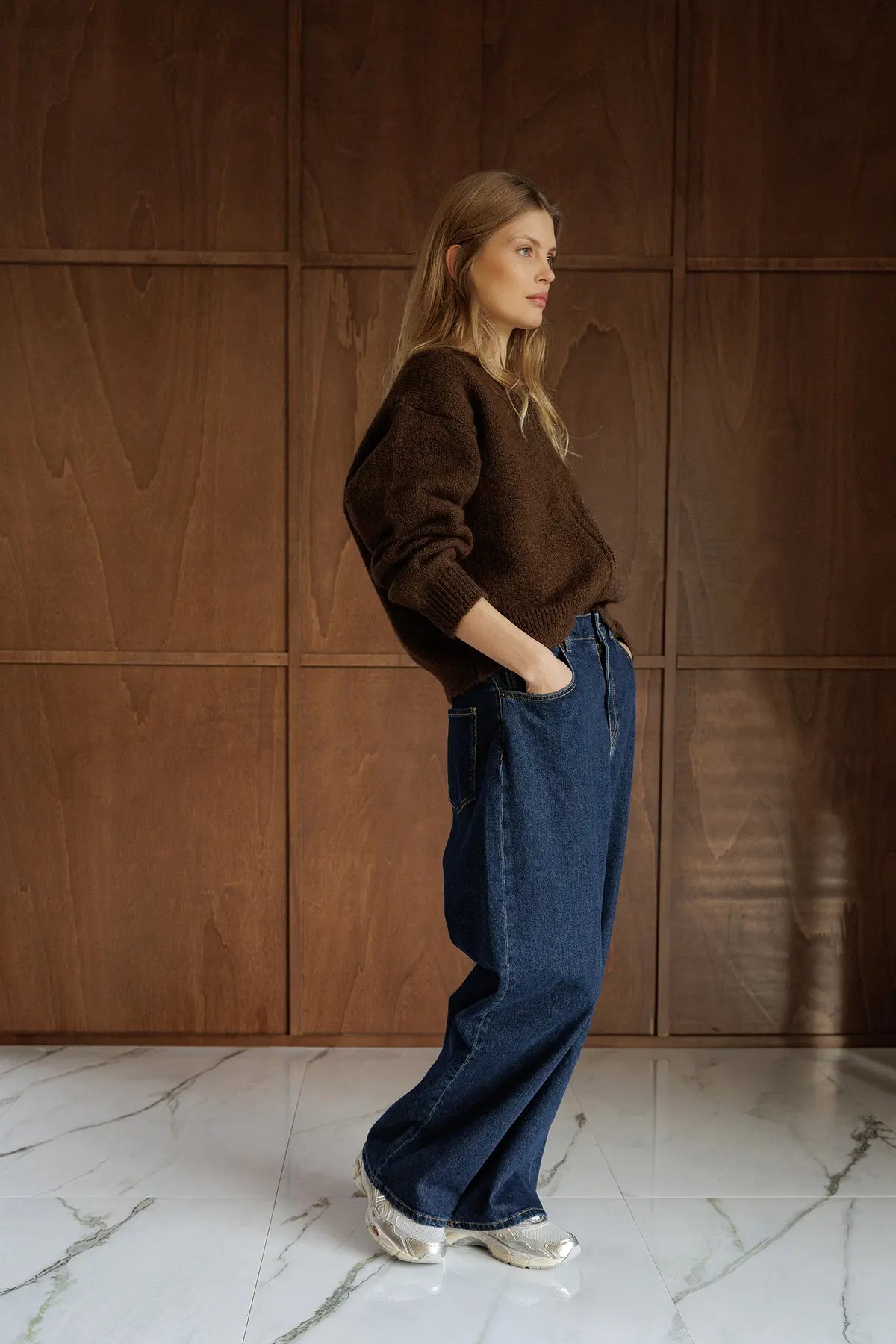 Brown Bomber-Style Cardigan With Mohair