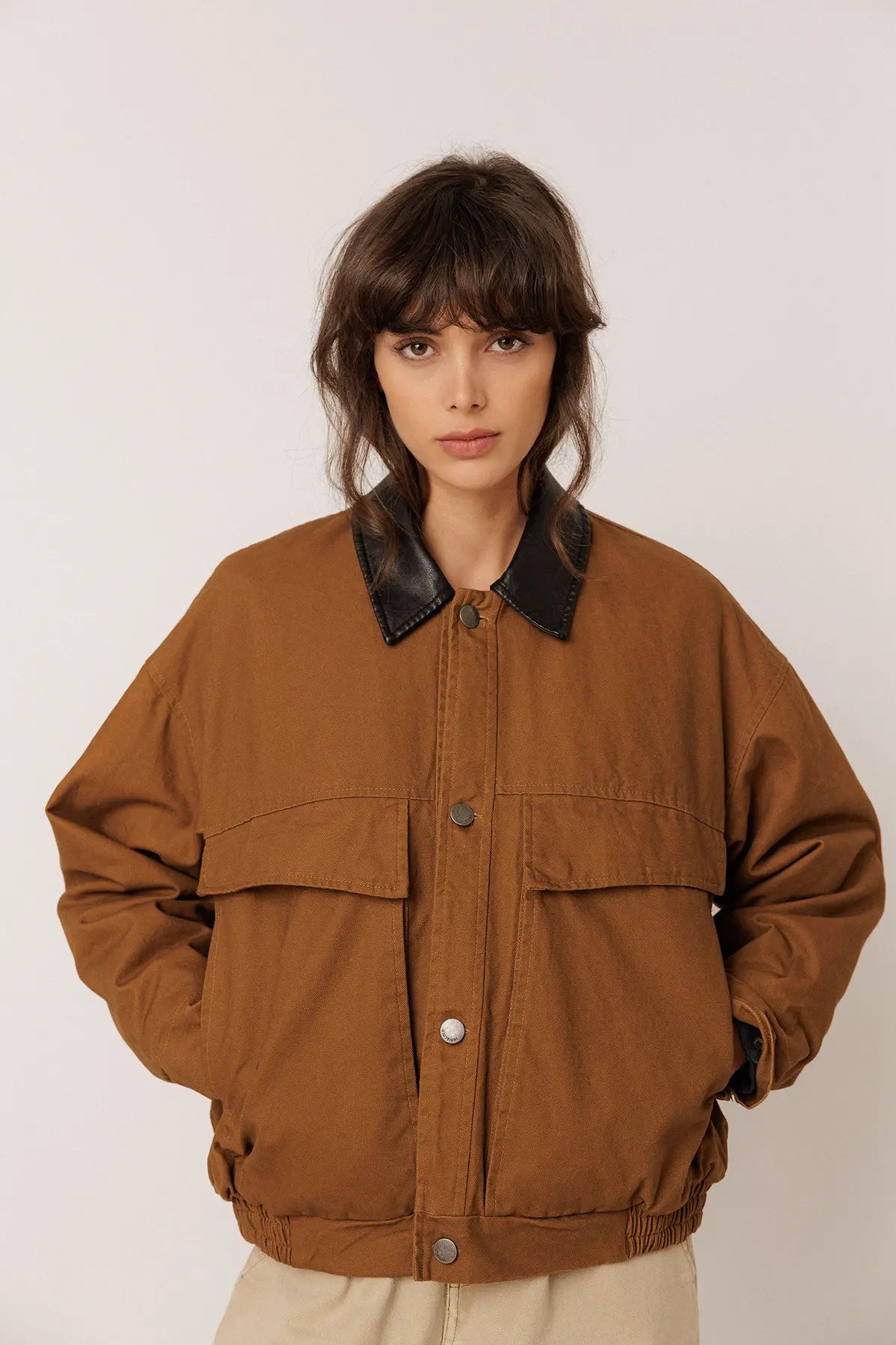 Brown Washed-Effect Quilted Jacket