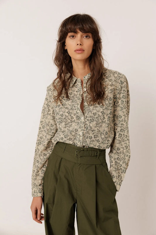 Green Western Flower Shirt