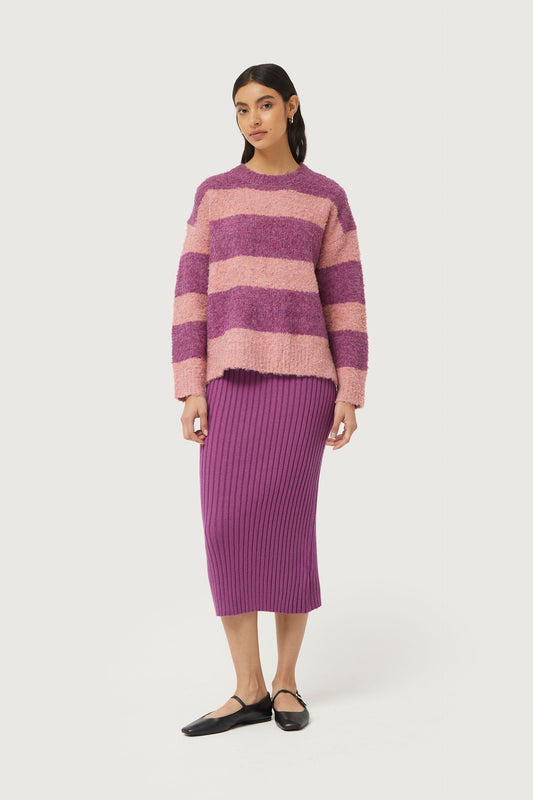 Purple Striped Fluffy Knitted Sweater