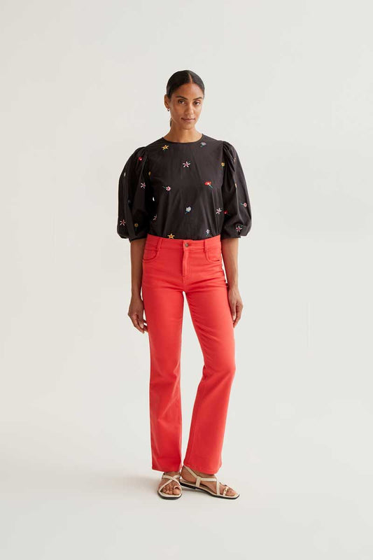 Top with Black Gardener Flowers Print