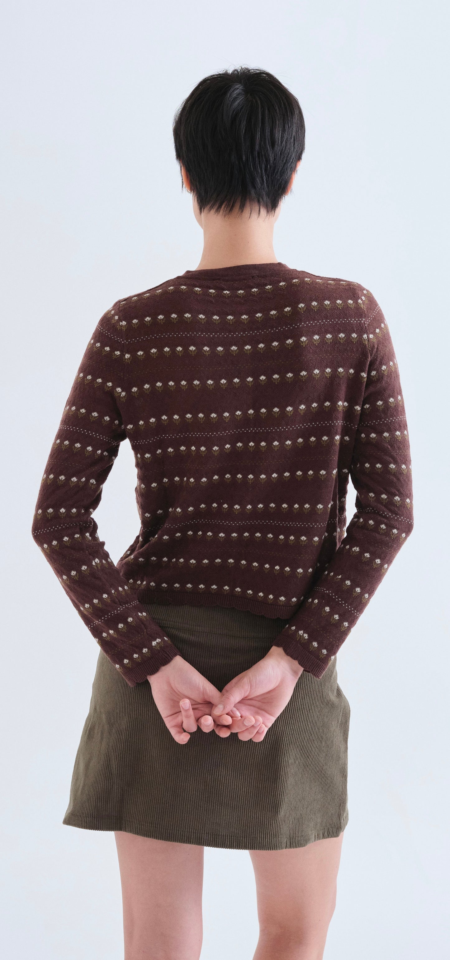 Brown Cardigan with Embroidered Flowers