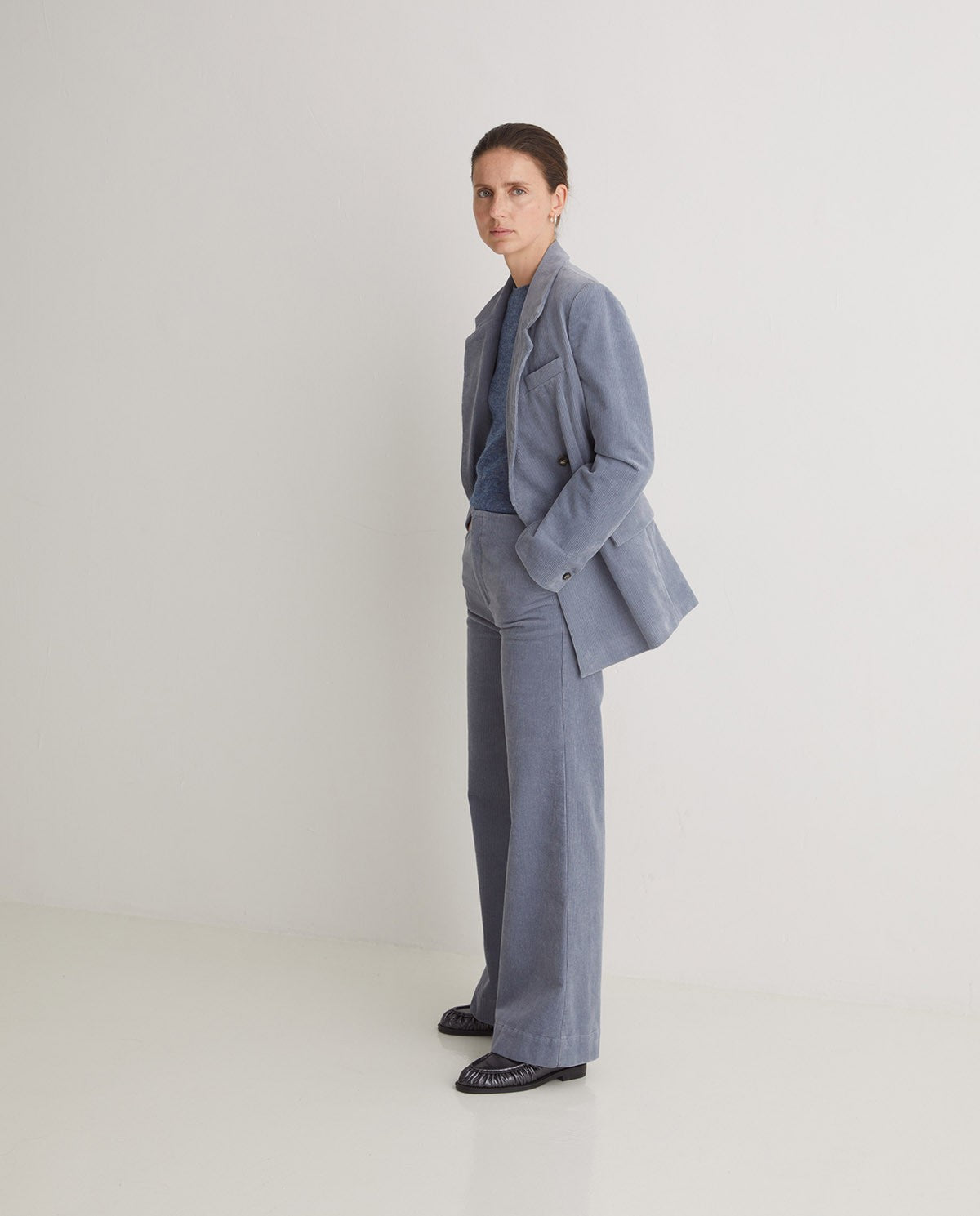 Blue Corduroy Flared Trousers