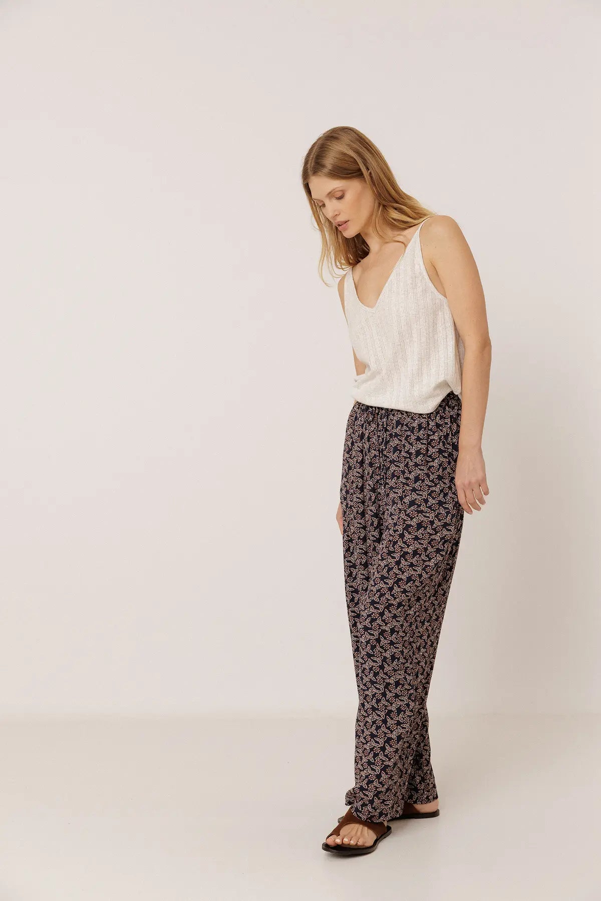 Flowy Block-Print Trousers
