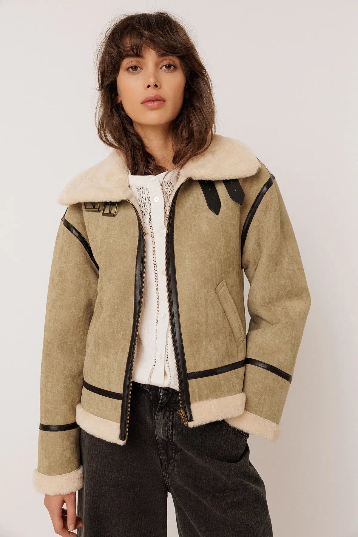 Sand Suede Aviator Jacket
