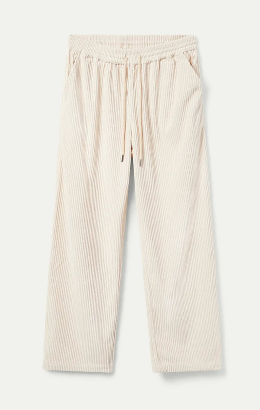 White Elastic Waist Corduroy Pants