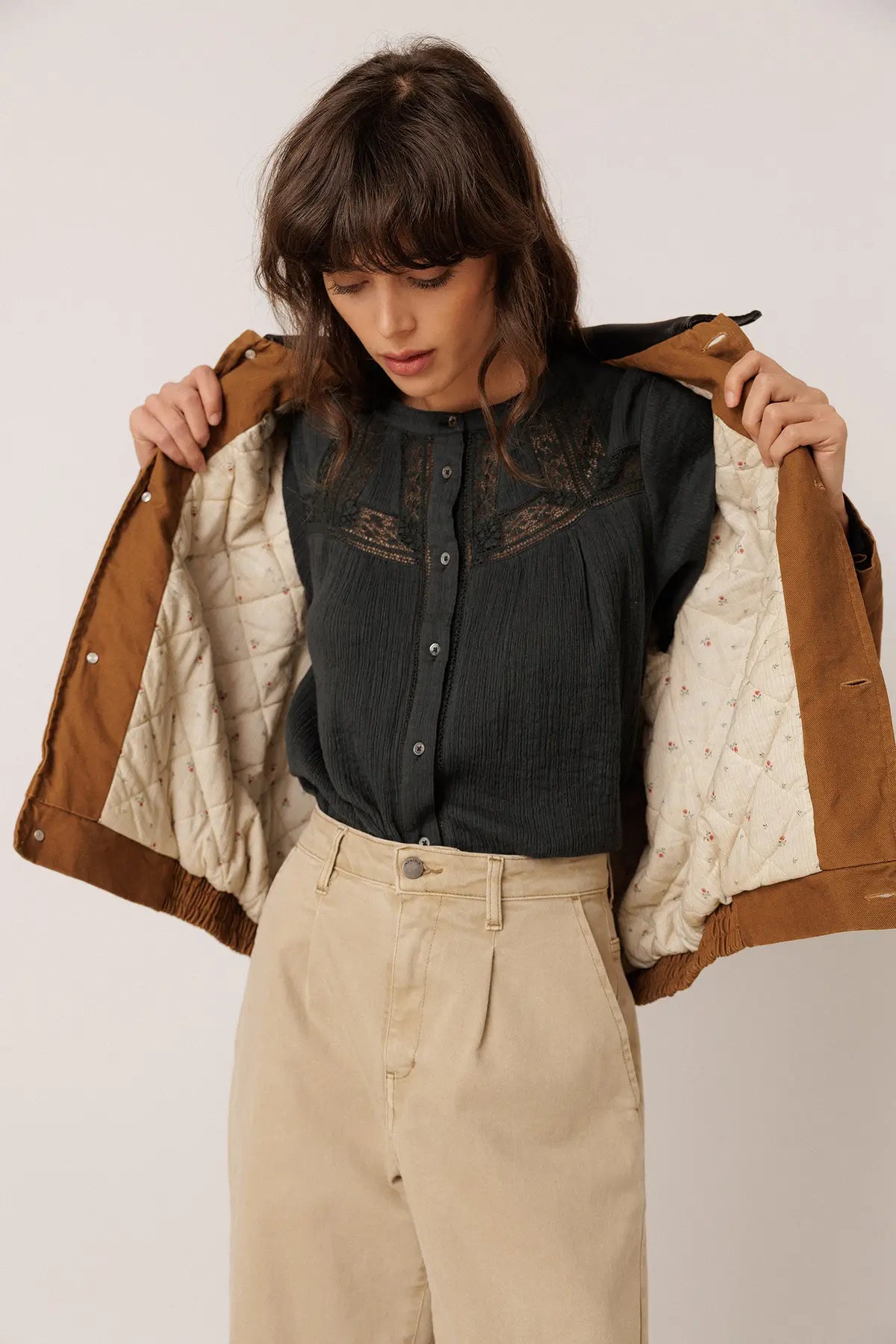 Brown Washed-Effect Quilted Jacket