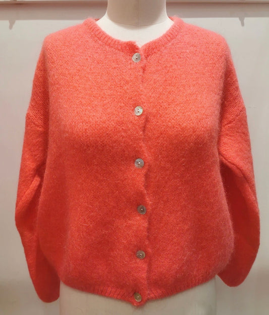 Cozy Coral Mohair Wool Cardigan