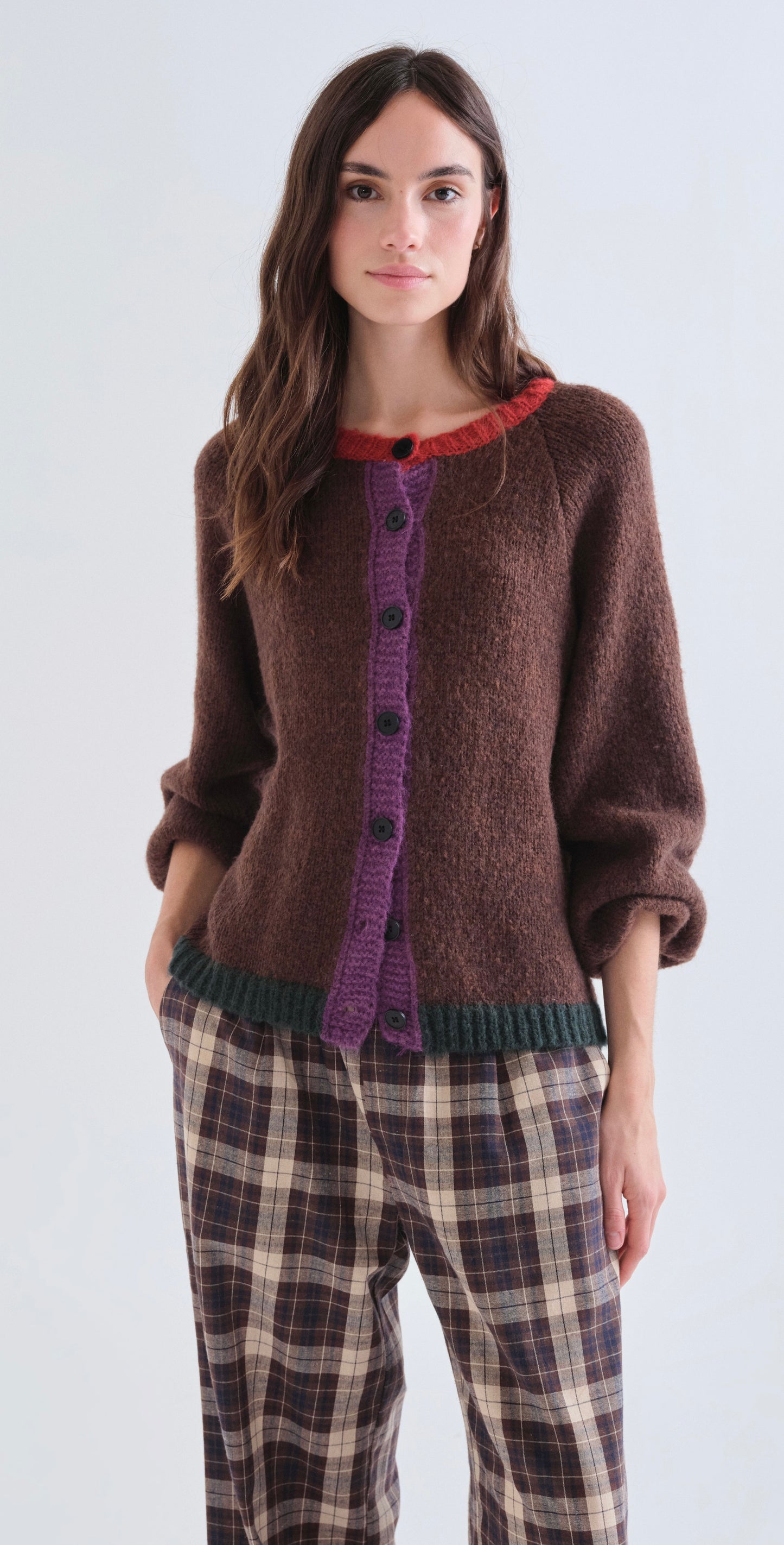 Brown and Multi Colour Knit Cardigan