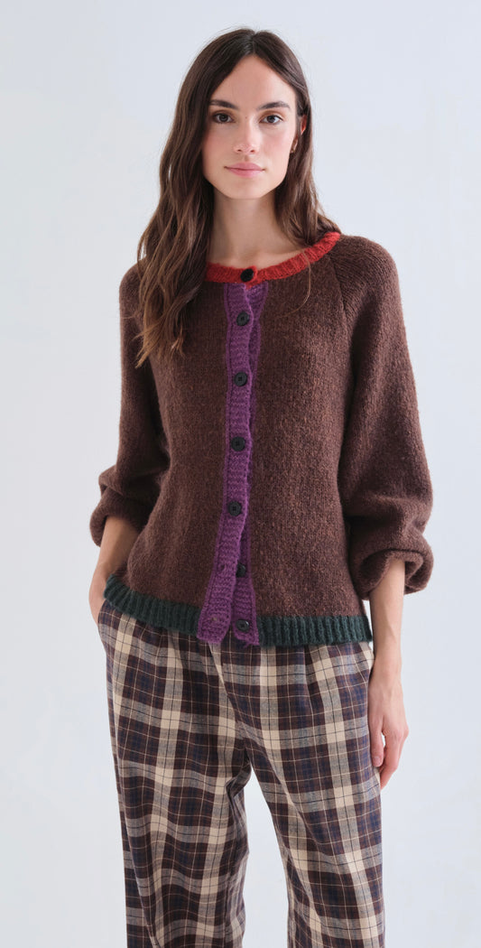 Brown and Multi Colour Knit Cardigan