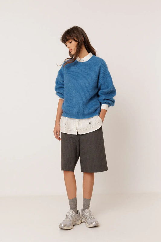 Blue Brushed-Effect Mohair Sweater