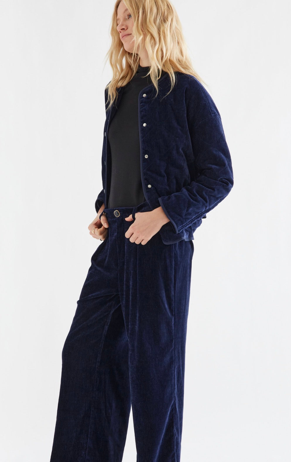 Navy Velvet Trousers