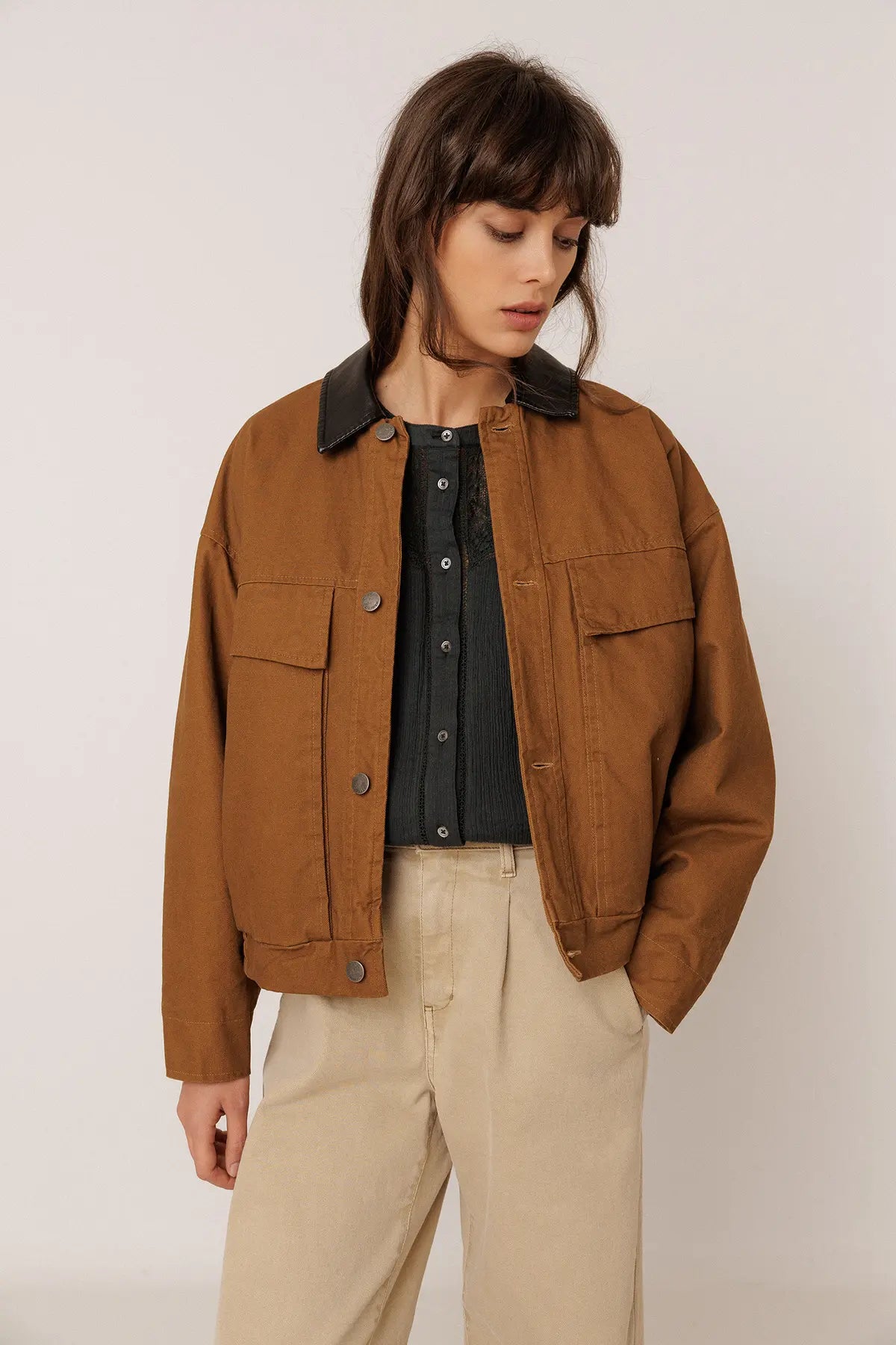 Brown Washed-Effect Quilted Jacket