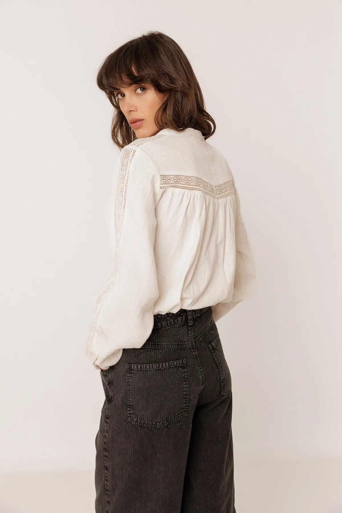 Ecru Combination Shirt With Lace