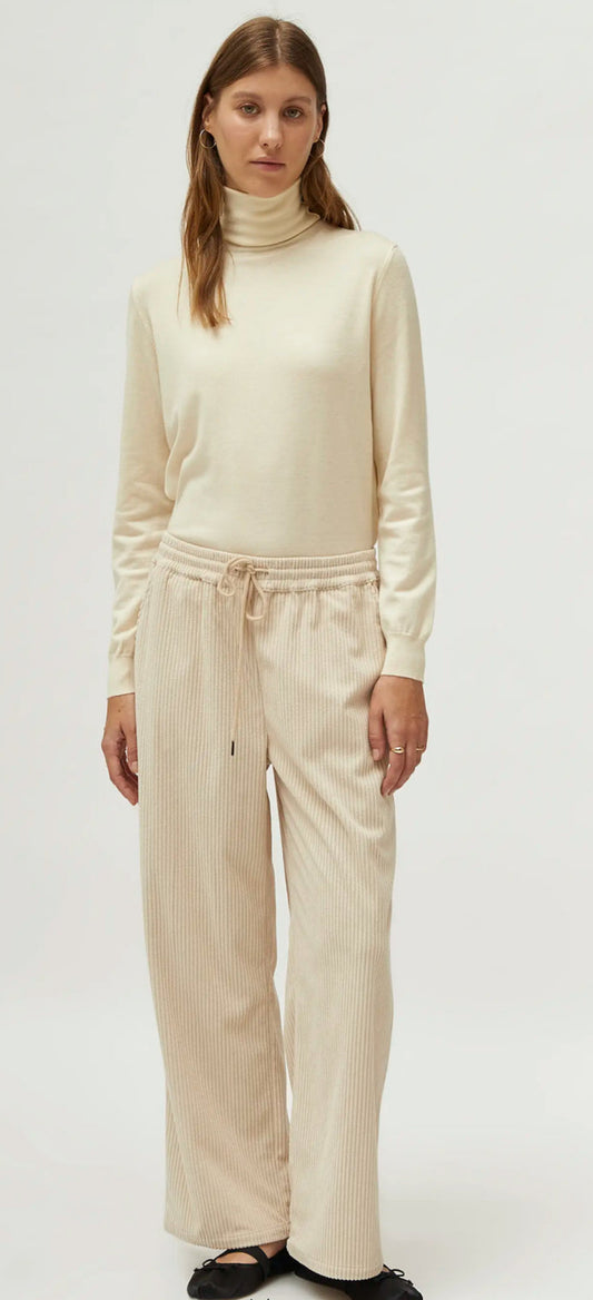 White Elastic Waist Corduroy Pants