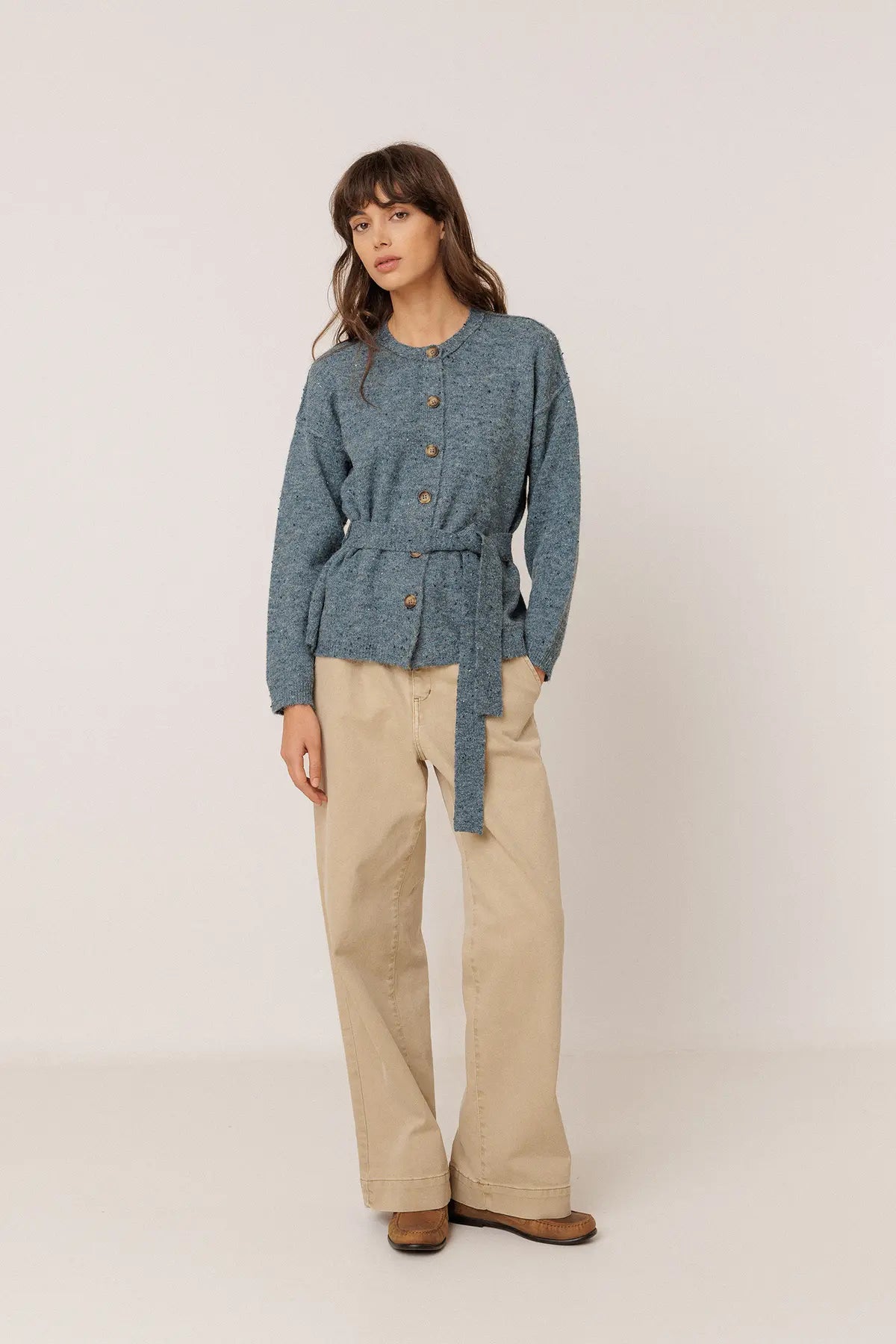 Blue Adjustable-Belted Cardigan