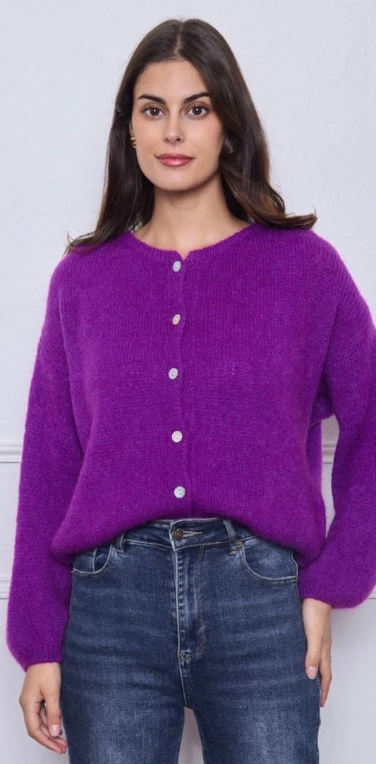 Cozy Purple Mohair Wool Cardigan