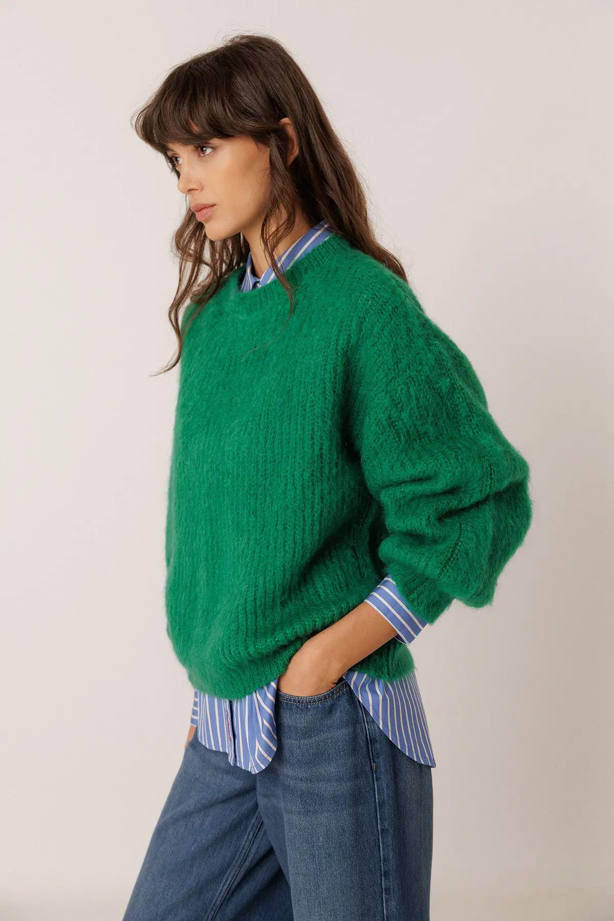 Green Brushed-Effect Mohair Sweater