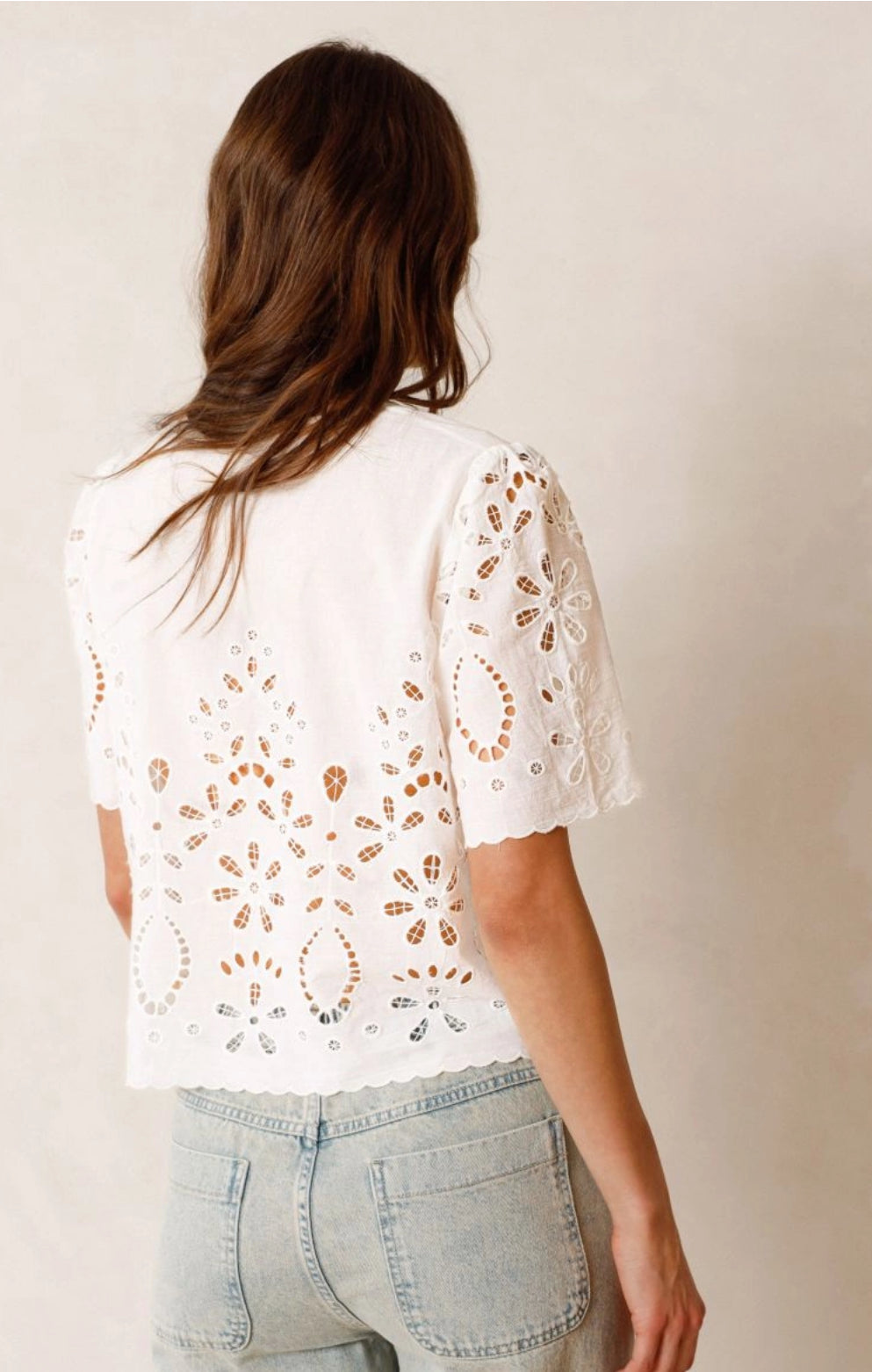 Embroidered white Detailed Button Shirt